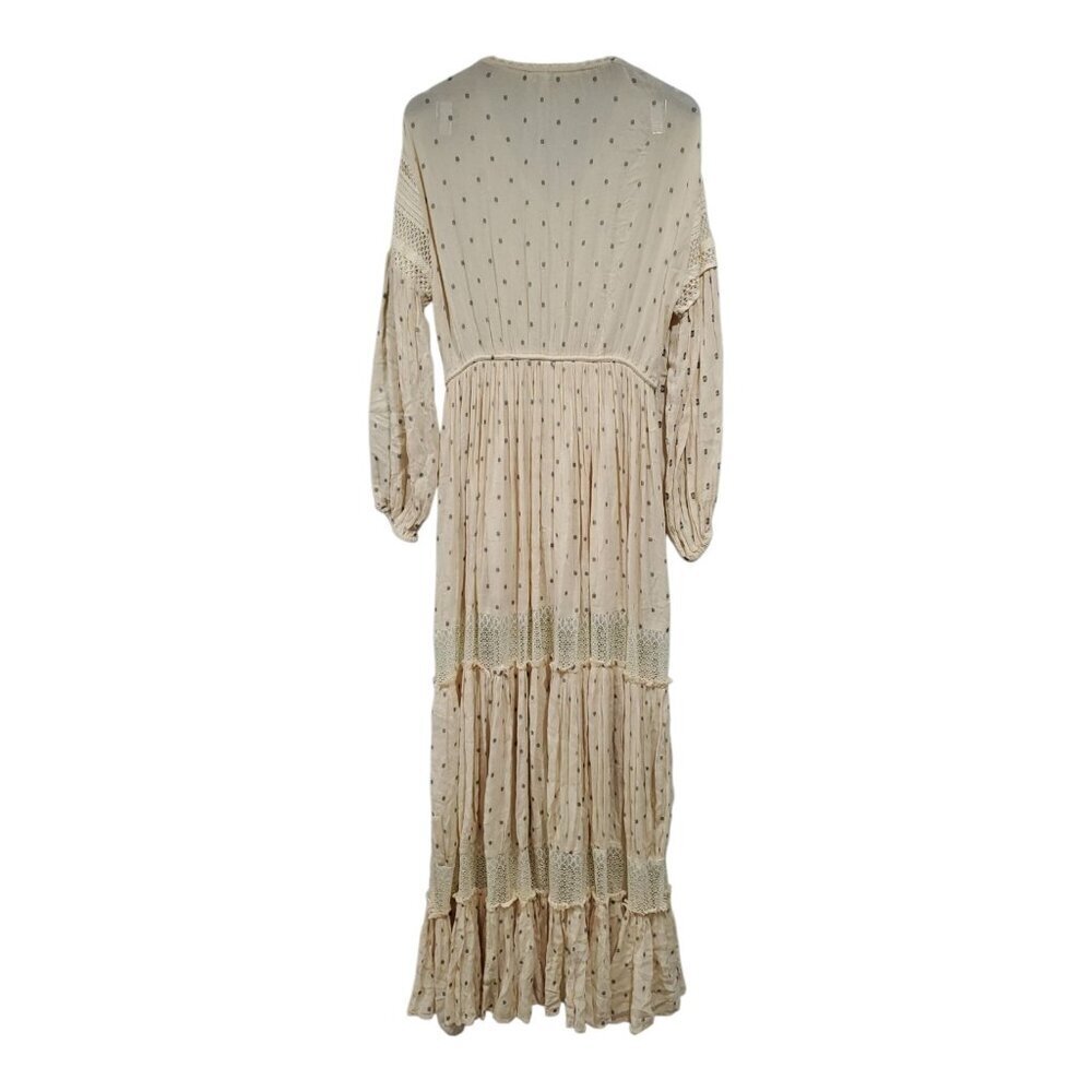 Free People Sada Ivory Maxi Dress Long-Sleeved Tiered Boho CottageCore Sz M - Picture 2 of 16